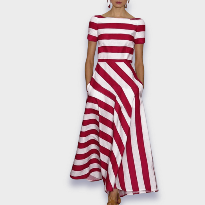 Natalie | Women's Striped Summer Maxi Dress with Pockets