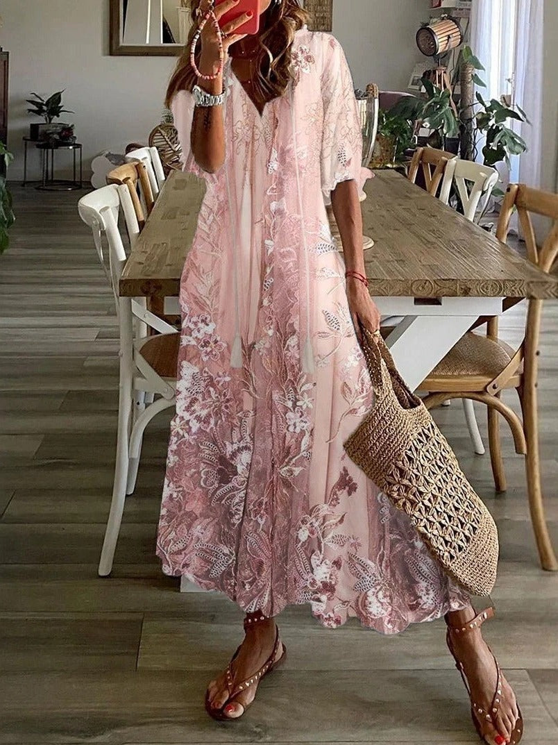 Nora | Women's Floral Maxi Dress Casual Half Sleeve V-Neck