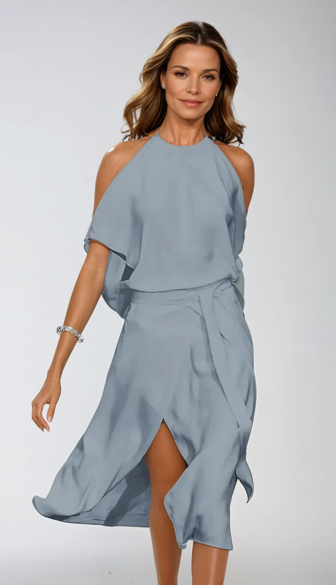 Nora | Women's Halter Midi Dress with Slit Cocktail Party