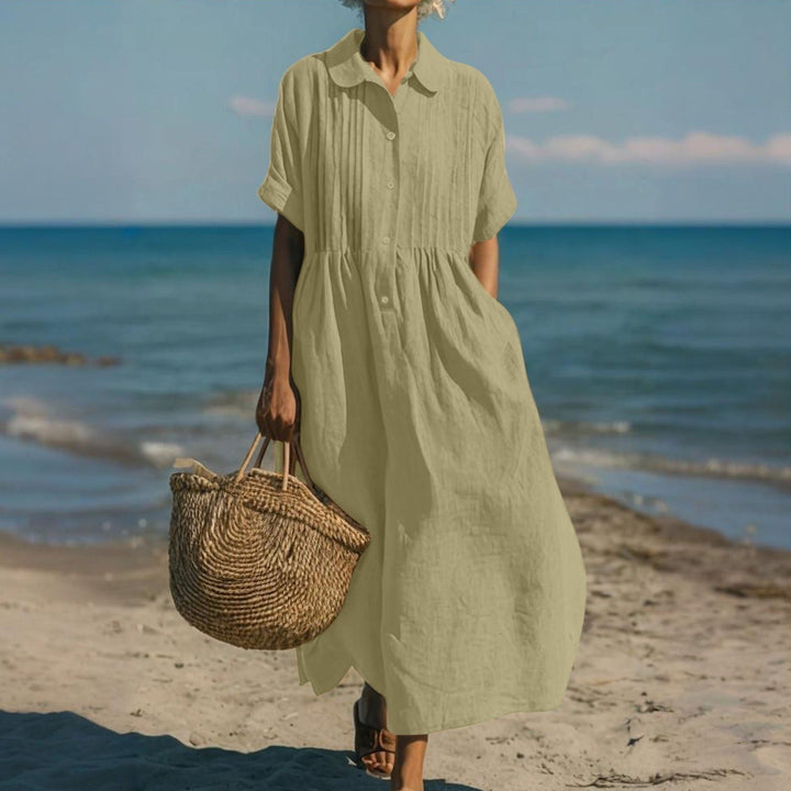 Nora | Women's Linen Shirt Dress Midi Short Sleeve