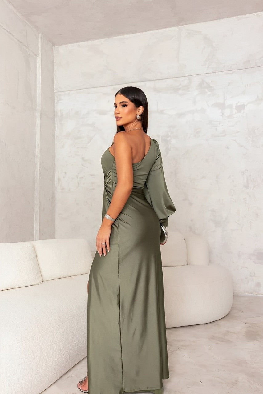 Nora | Women's Satin Maxi Dress One Shoulder with Split