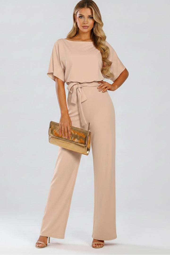 Nora | Women's Wide Leg Jumpsuit with Belt Short Sleeve