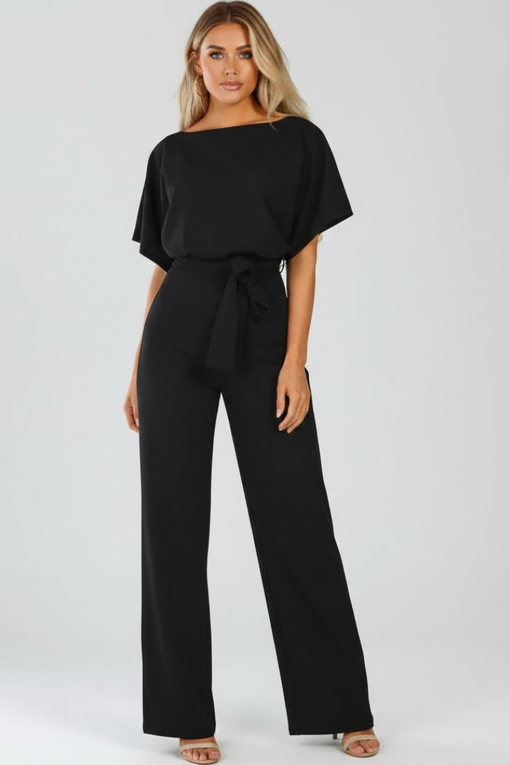 Nora | Women's Wide Leg Jumpsuit with Belt Short Sleeve