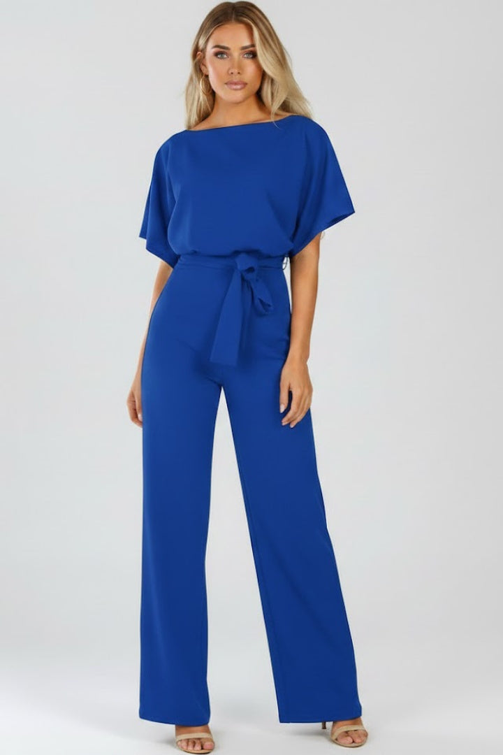 Nora | Women's Wide Leg Jumpsuit with Belt Short Sleeve