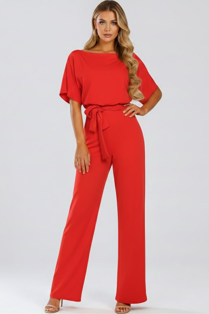 Nora | Women's Wide Leg Jumpsuit with Belt Short Sleeve