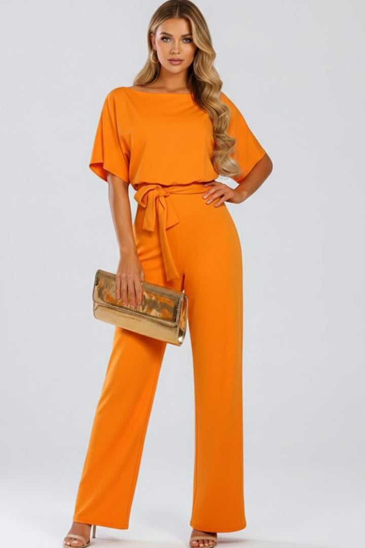 Nora | Women's Wide Leg Jumpsuit with Belt Short Sleeve