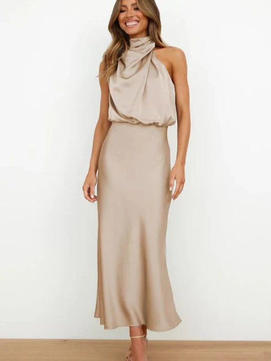 Olivia | Women's Satin Halter Midi Cocktail Dress