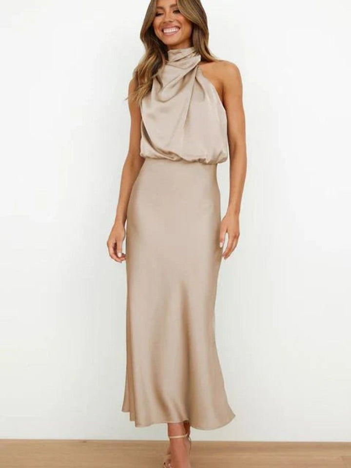 Olivia | Women's Satin Halter Midi Cocktail Dress