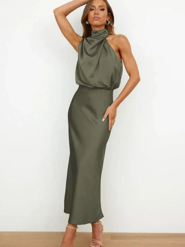 Olivia | Women's Satin Halter Midi Cocktail Dress