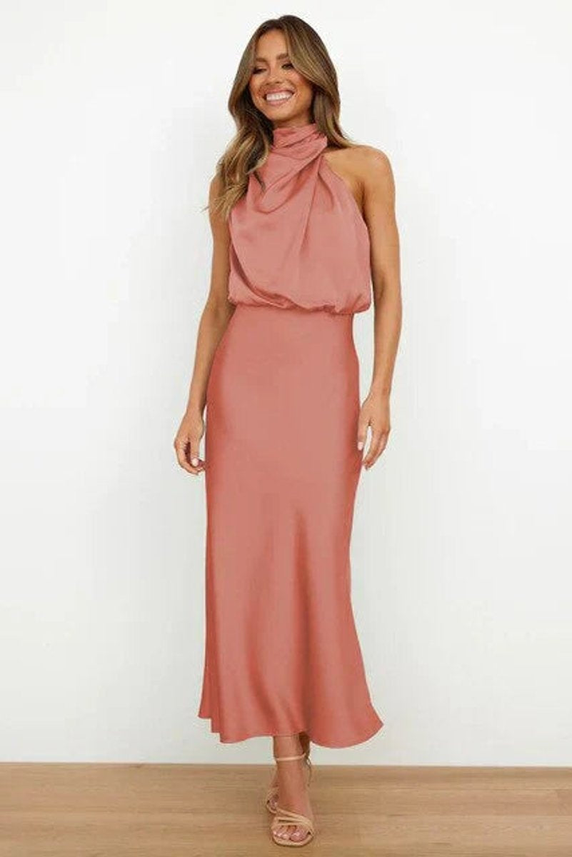 Olivia | Women's Satin Halter Midi Cocktail Dress