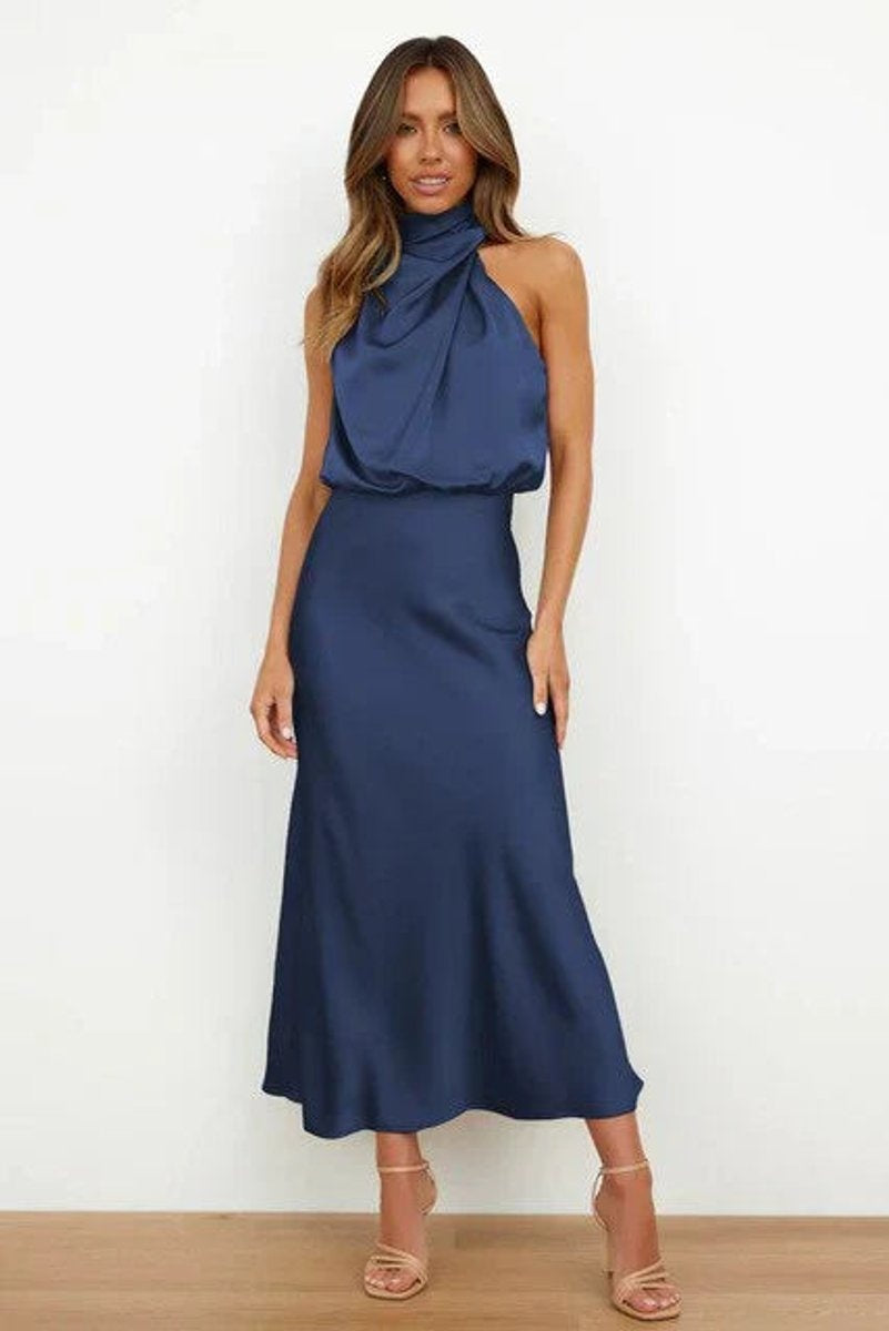 Olivia | Women's Satin Halter Midi Cocktail Dress