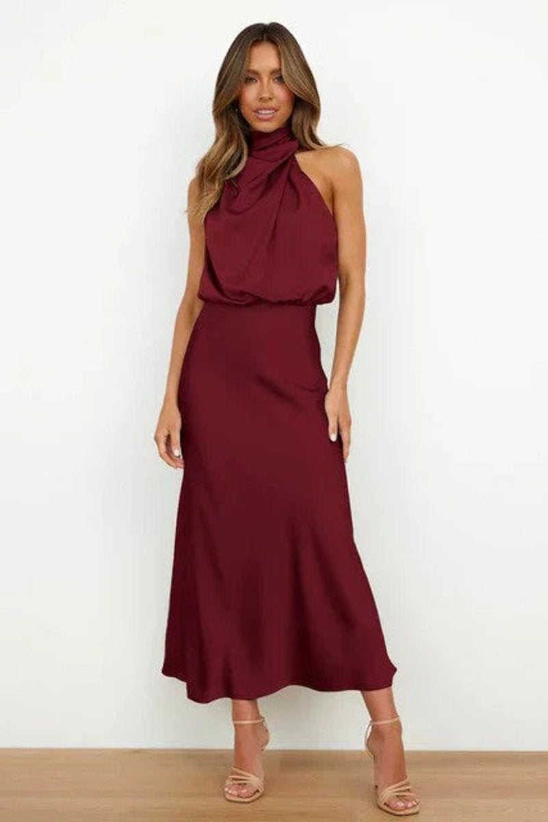 Olivia | Women's Satin Halter Midi Cocktail Dress