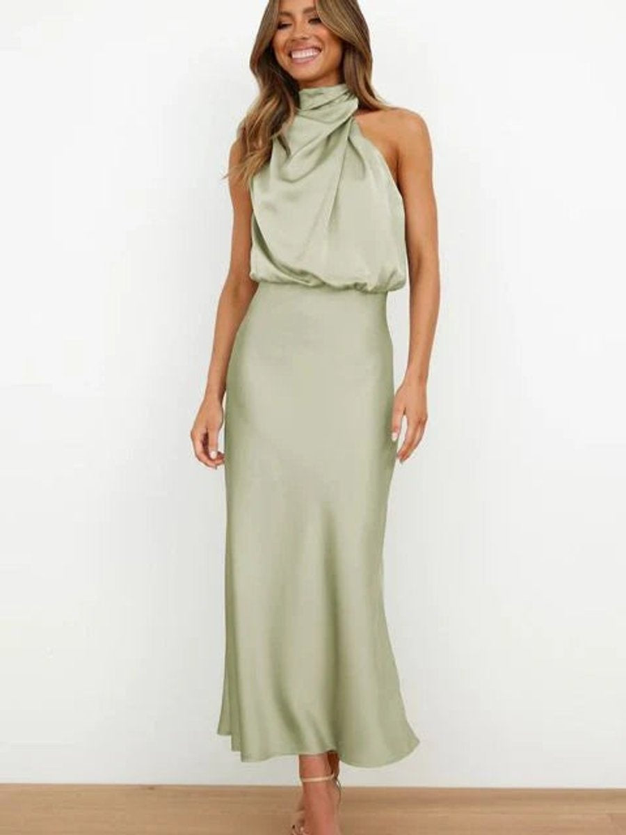 Olivia | Women's Satin Halter Midi Cocktail Dress