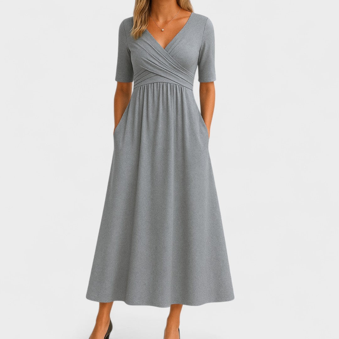 Olivia | Women's V-Neck Wrap Midi Dress with Pockets