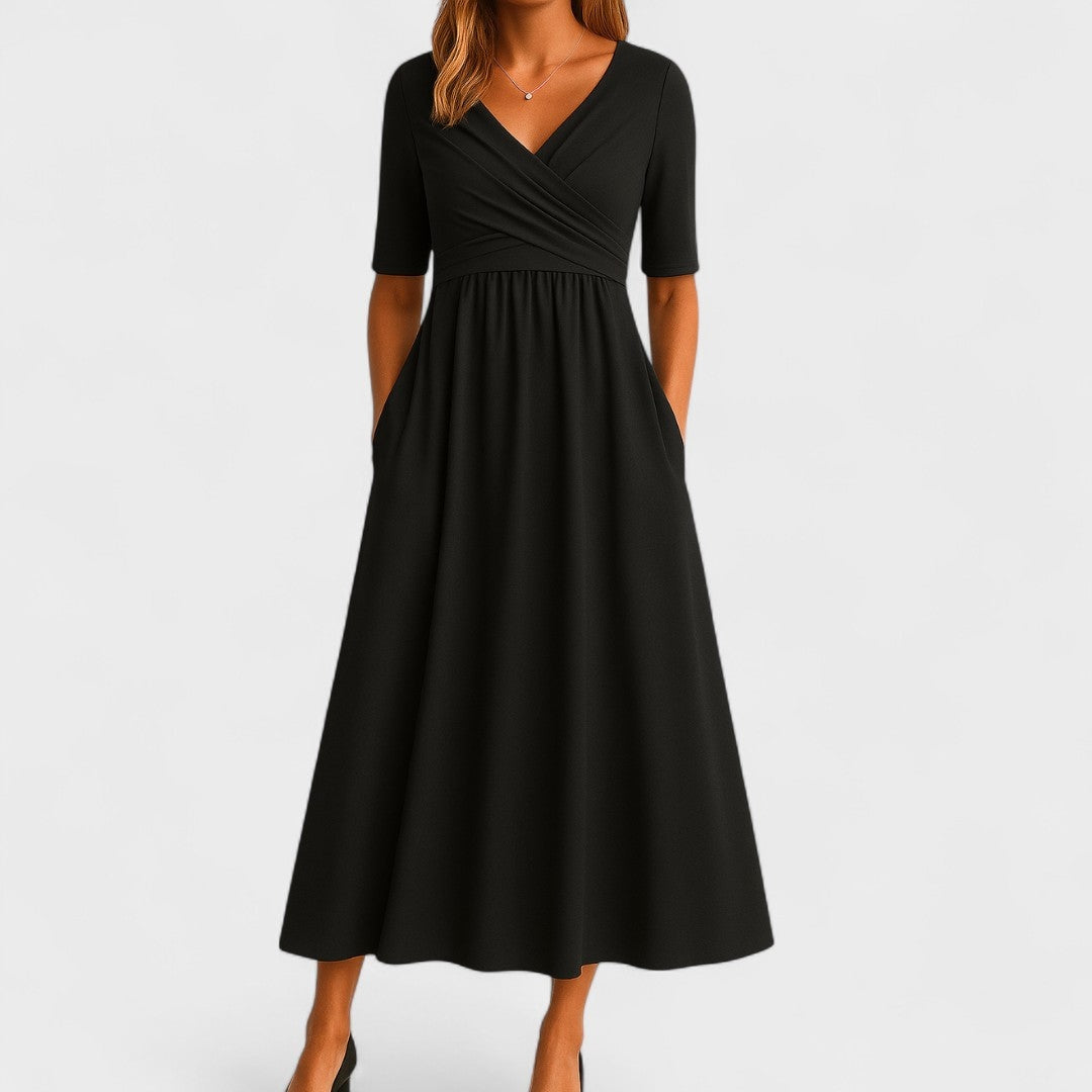 Olivia | Women's V-Neck Wrap Midi Dress with Pockets