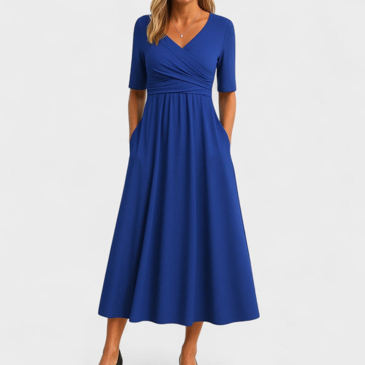 Olivia | Women's V-Neck Wrap Midi Dress with Pockets