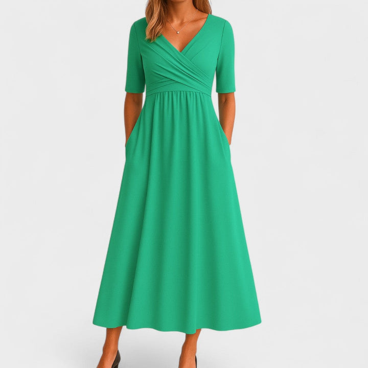 Olivia | Women's V-Neck Wrap Midi Dress with Pockets
