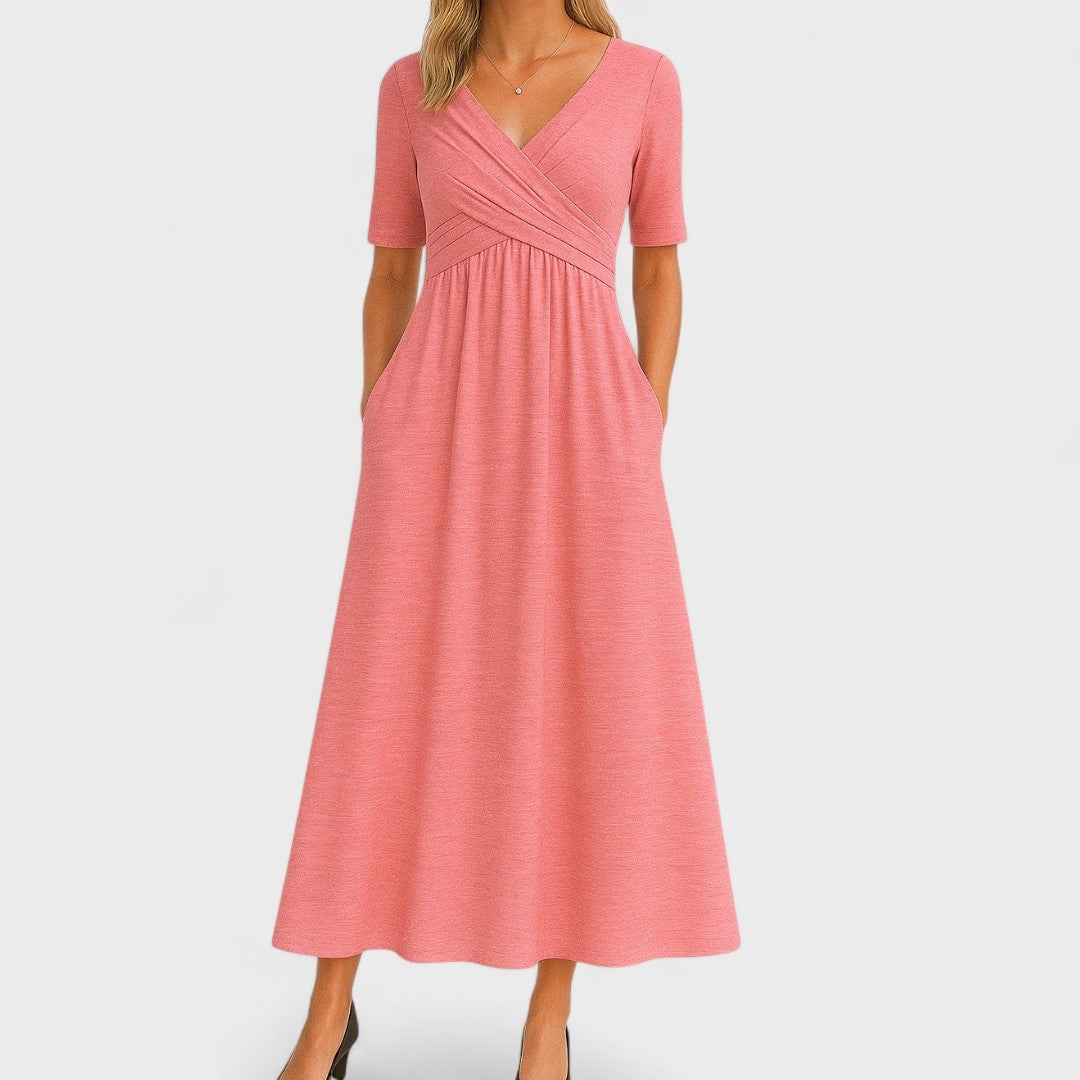 Olivia | Women's V-Neck Wrap Midi Dress with Pockets