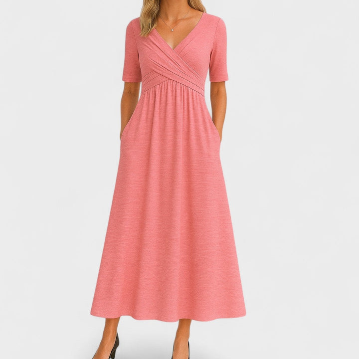 Olivia | Women's V-Neck Wrap Midi Dress with Pockets