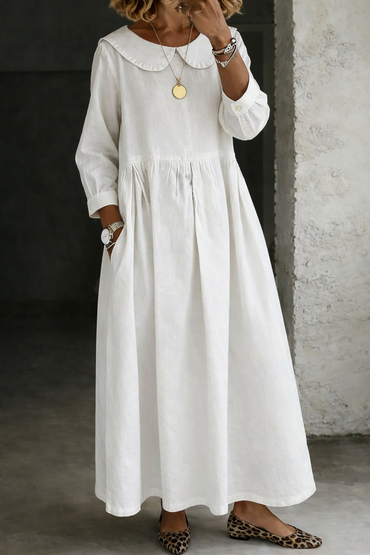 Penelope | Women's Denim Maxi Dress with Peter Pan Collar