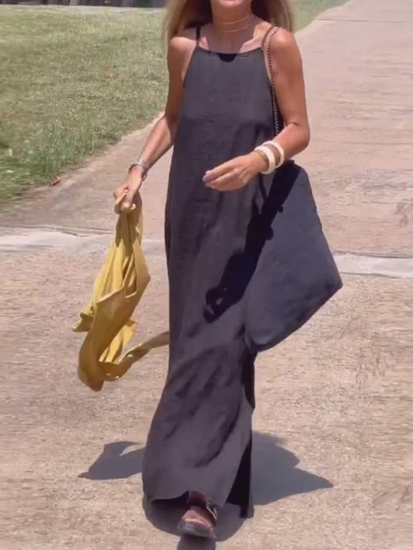 Penelope | Women's Linen Dress Maxi Sleeveless High Neck