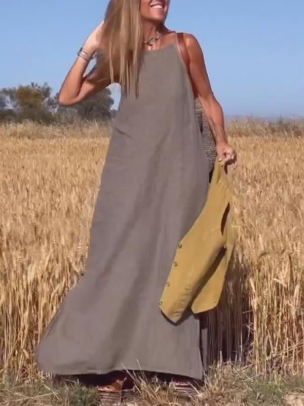 Penelope | Women's Linen Dress Maxi Sleeveless High Neck
