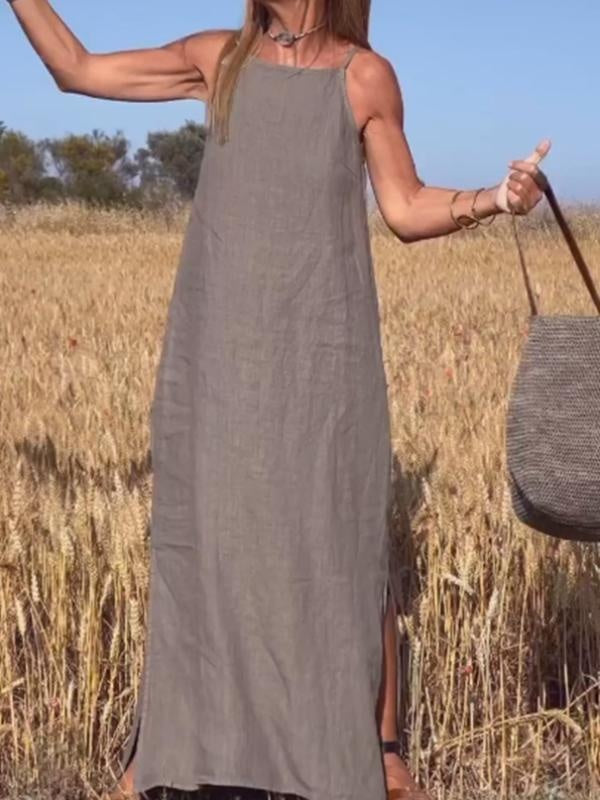 Penelope | Women's Linen Dress Maxi Sleeveless High Neck