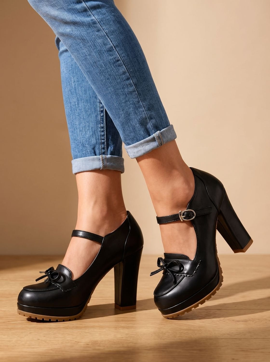 Penelope | Women's Mary Jane Platform Block Heels with Bow