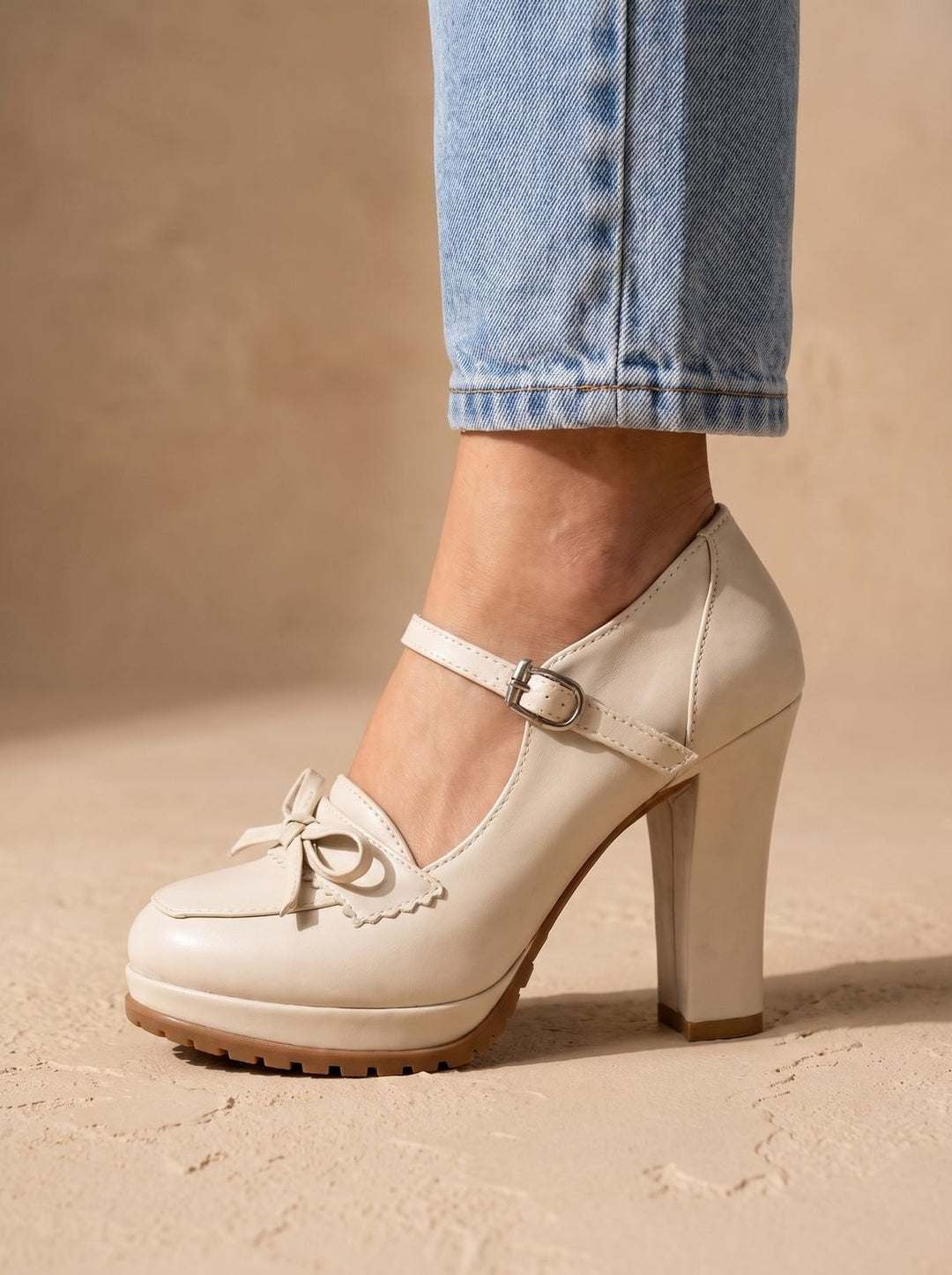 Penelope | Women's Mary Jane Platform Block Heels with Bow