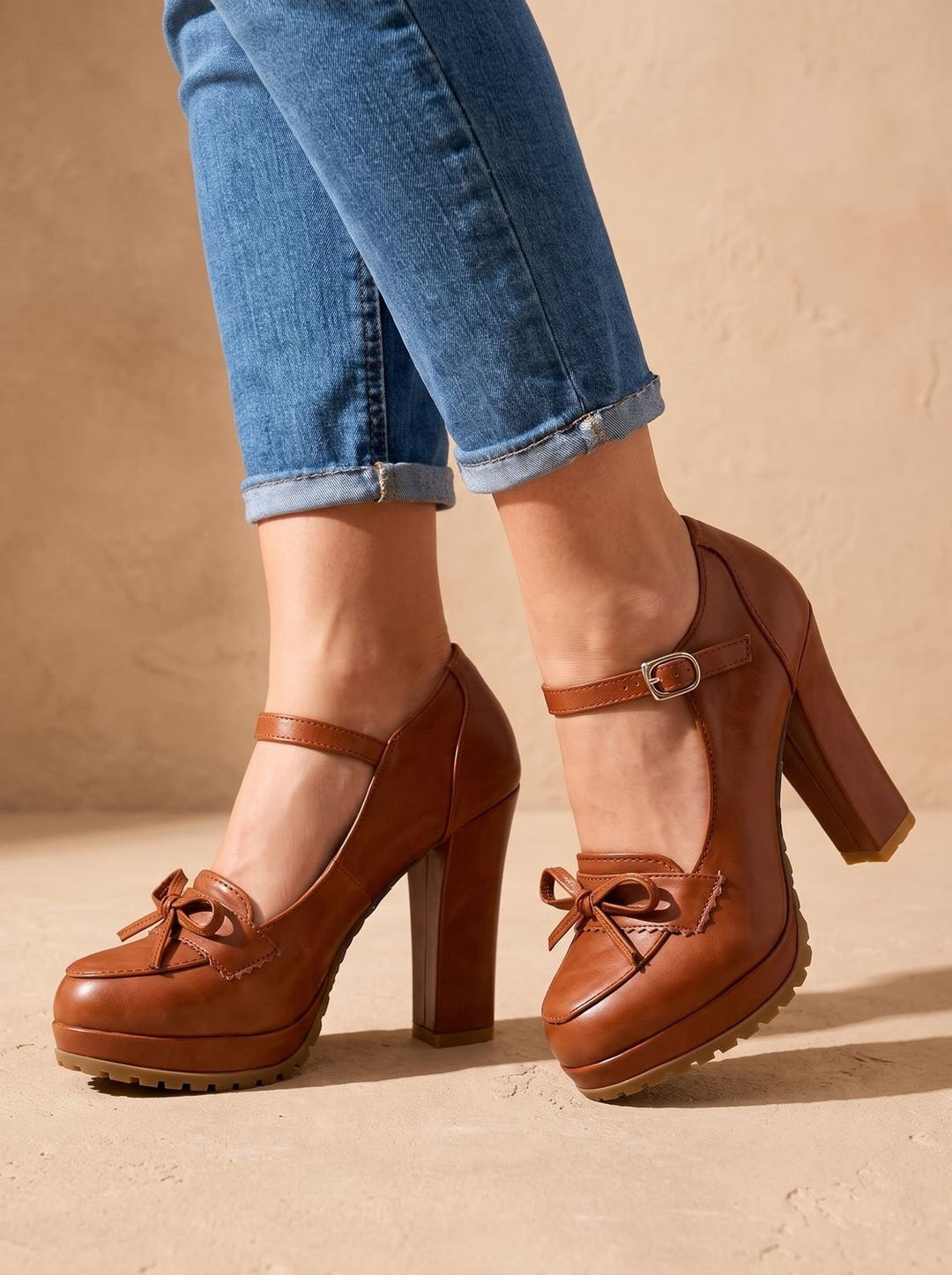 Penelope | Women's Mary Jane Platform Block Heels with Bow