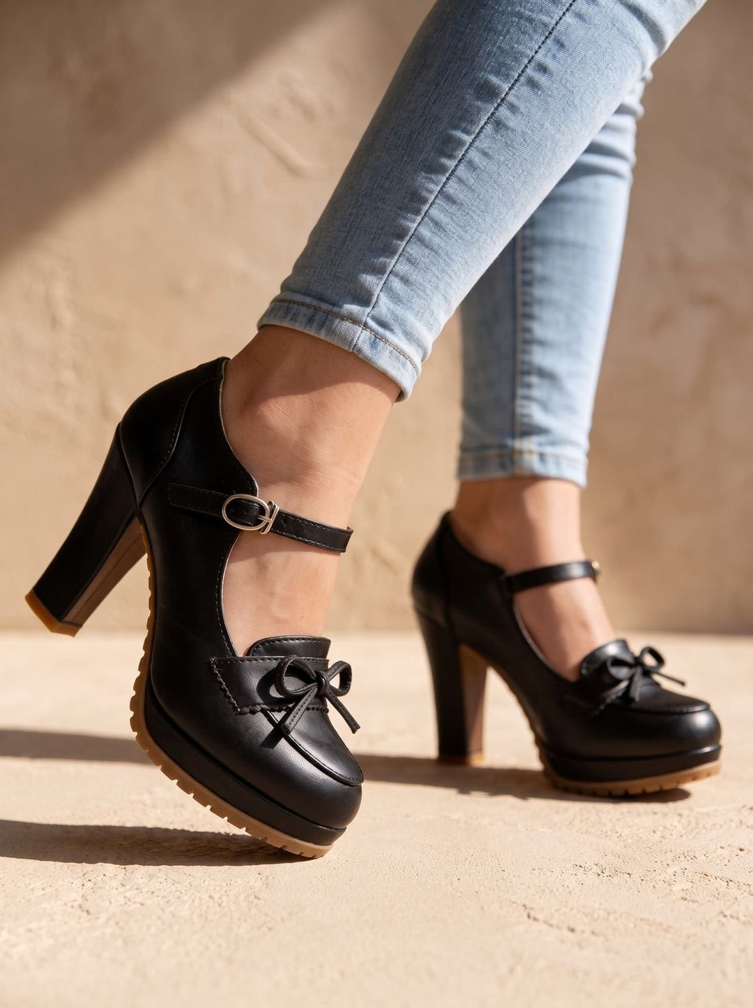 Penelope | Women's Mary Jane Platform Block Heels with Bow