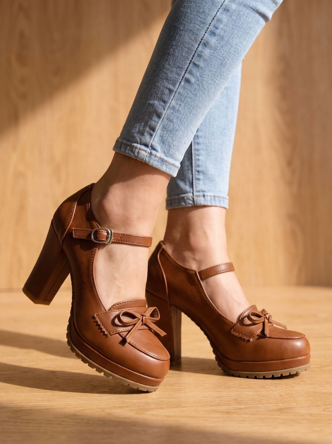 Penelope | Women's Mary Jane Platform Block Heels with Bow