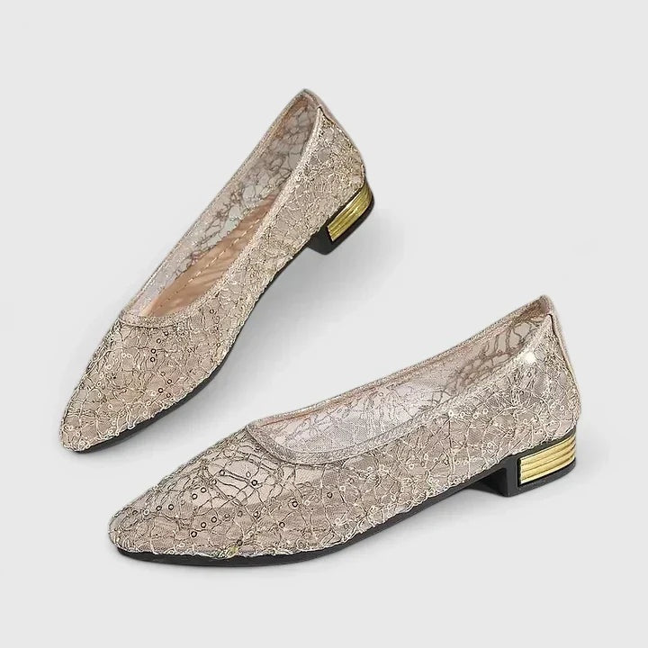 Penelope | Women's Sequin Lace Ballet Flats Slip On Shoes