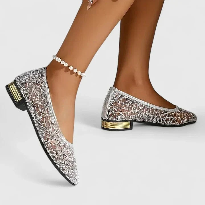 Penelope | Women's Sequin Lace Ballet Flats Slip On Shoes