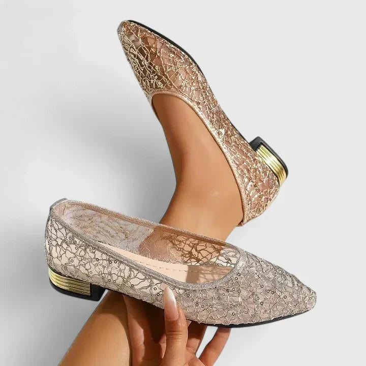 Penelope | Women's Sequin Lace Ballet Flats Slip On Shoes