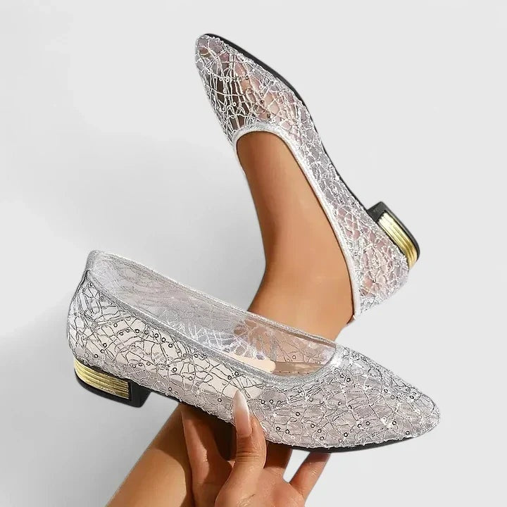 Penelope | Women's Sequin Lace Ballet Flats Slip On Shoes