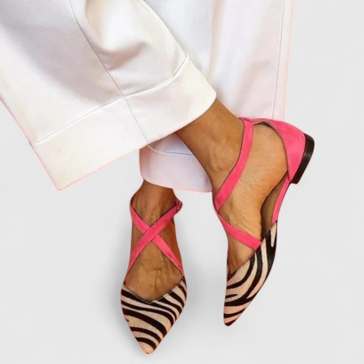 Riley | Women's Strappy Flat Sandals Closed Toe Zebra Print