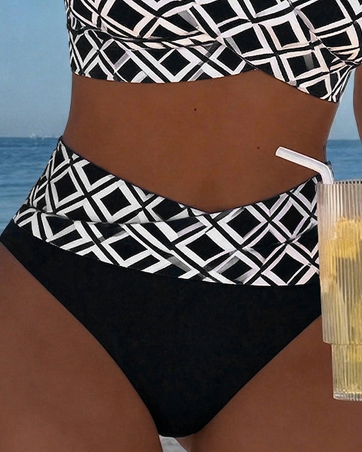 Ruby | Women's Bikini Set Geometric Print Wrap Top High Waisted Bottoms