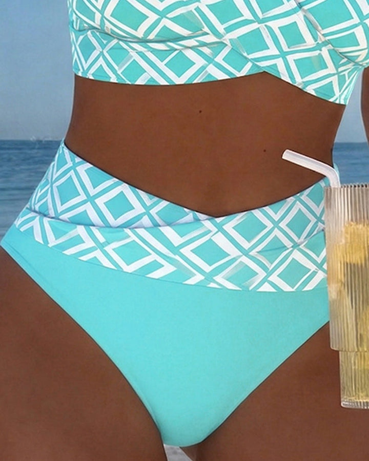 Ruby | Women's Bikini Set Geometric Print Wrap Top High Waisted Bottoms
