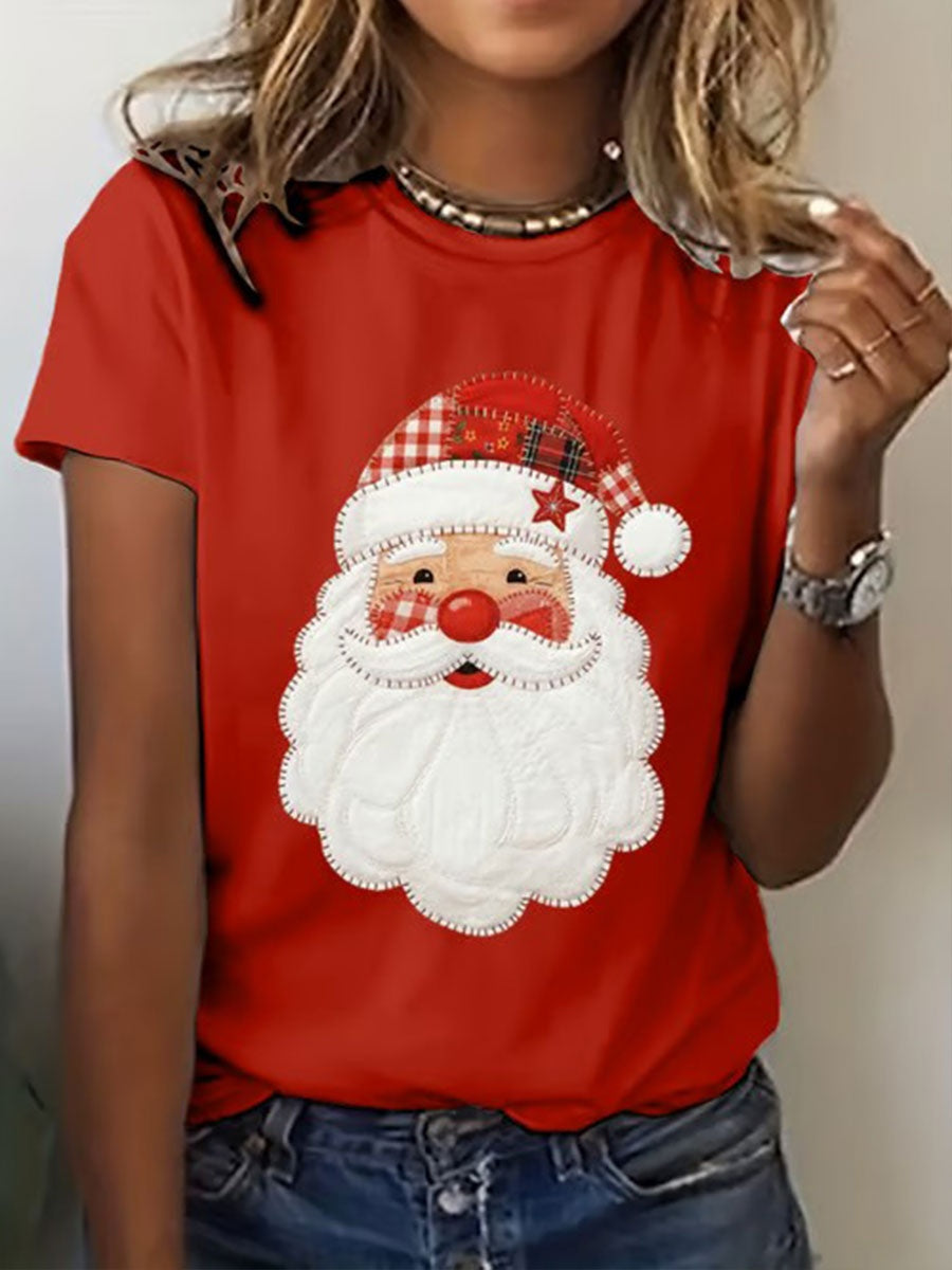 Scarlett | Women's Christmas T Shirt Santa Print Short Sleeve