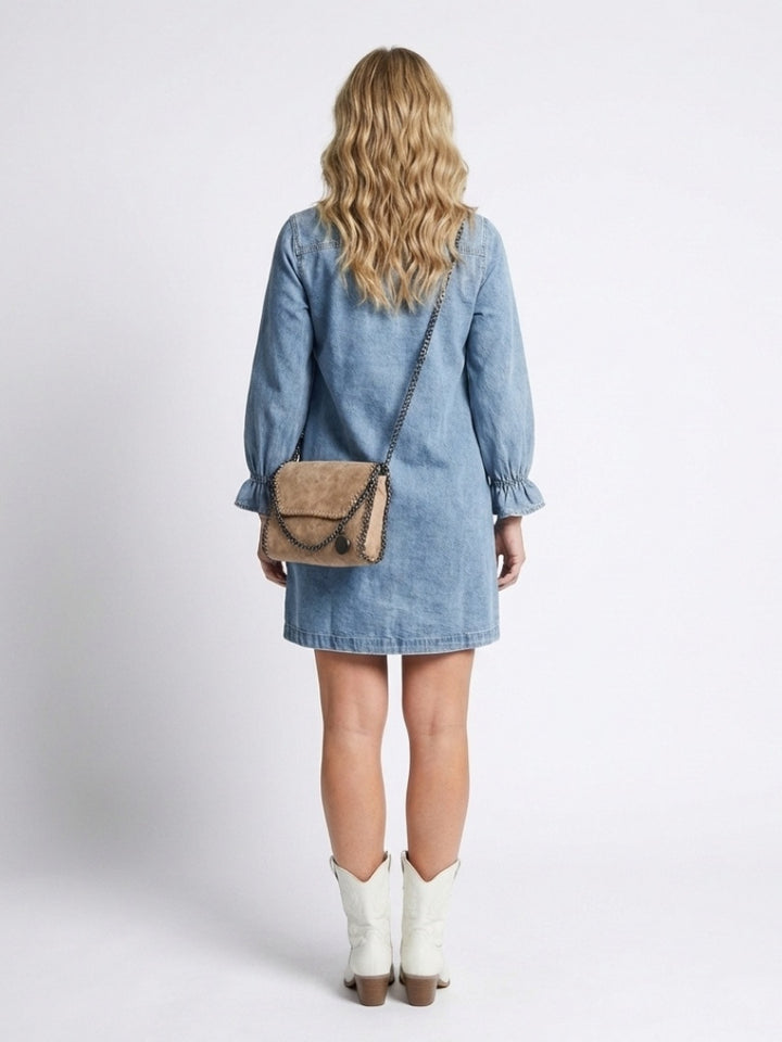 Sienna | Women's Denim Shirt Dress Long Sleeve with Button Front