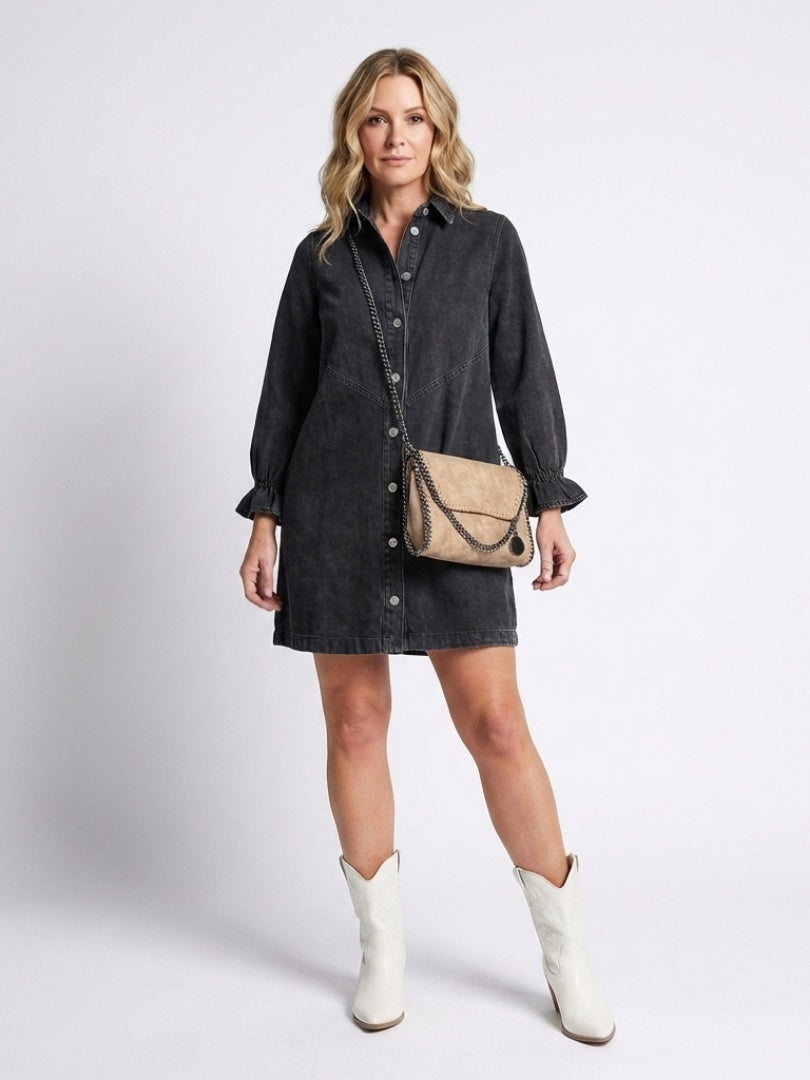 Sienna | Women's Denim Shirt Dress Long Sleeve with Button Front