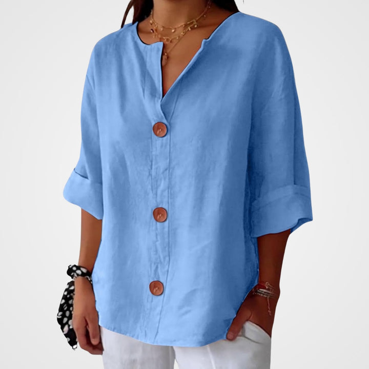 Sophia | Women's Linen Shirt Blouse with Buttons Half Sleeve