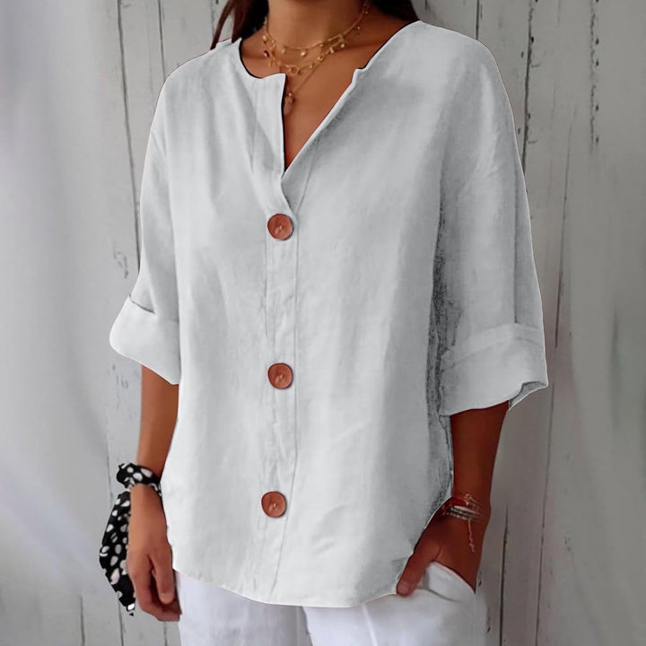 Sophia | Women's Linen Shirt Blouse with Buttons Half Sleeve