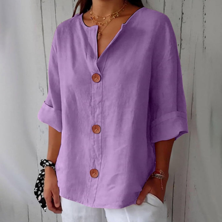 Sophia | Women's Linen Shirt Blouse with Buttons Half Sleeve