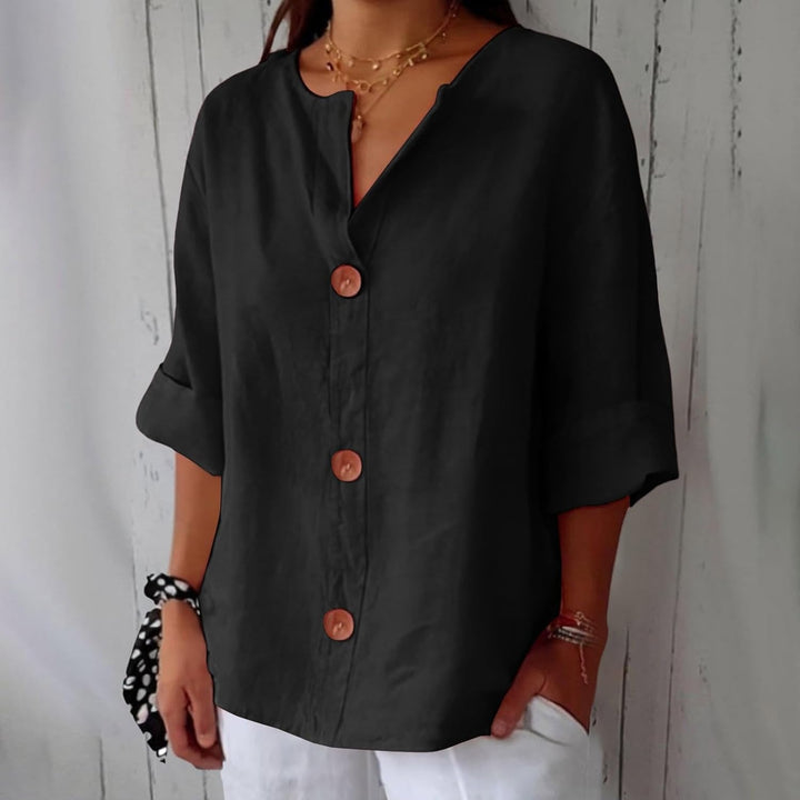 Sophia | Women's Linen Shirt Blouse with Buttons Half Sleeve
