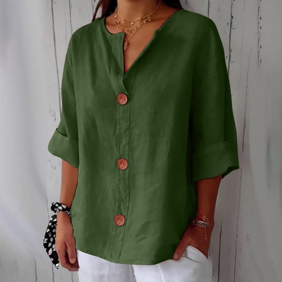Sophia | Women's Linen Shirt Blouse with Buttons Half Sleeve