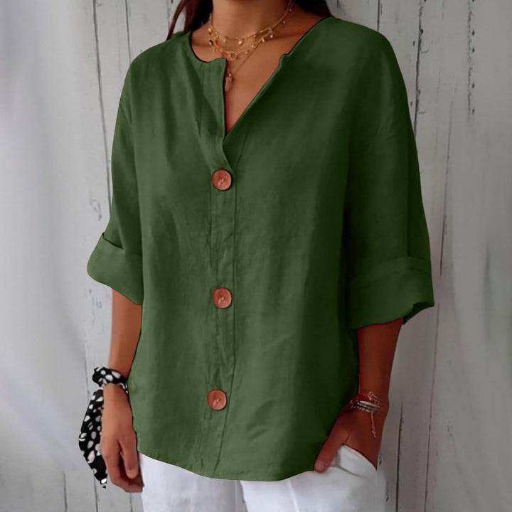 Sophia | Women's Linen Shirt Blouse with Buttons Half Sleeve