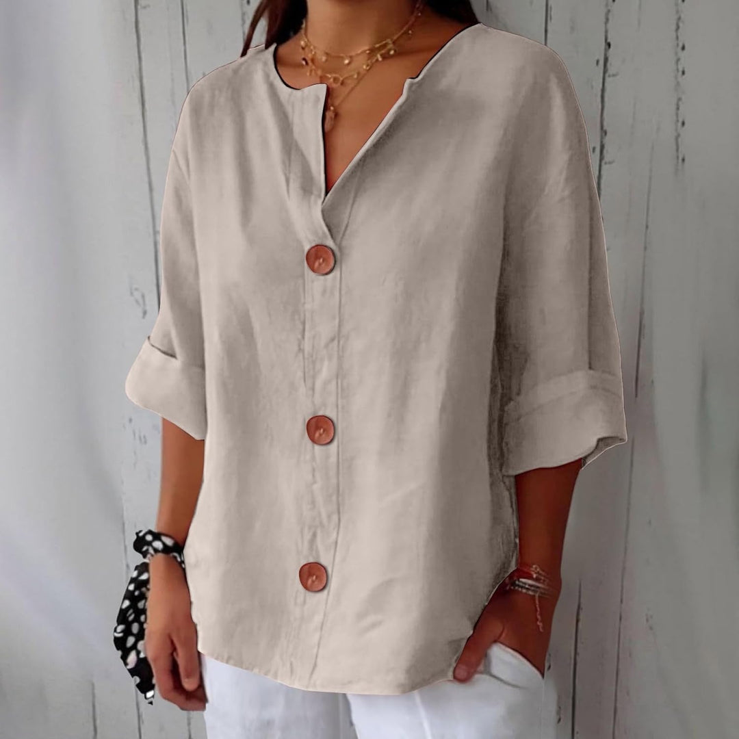 Sophia | Women's Linen Shirt Blouse with Buttons Half Sleeve