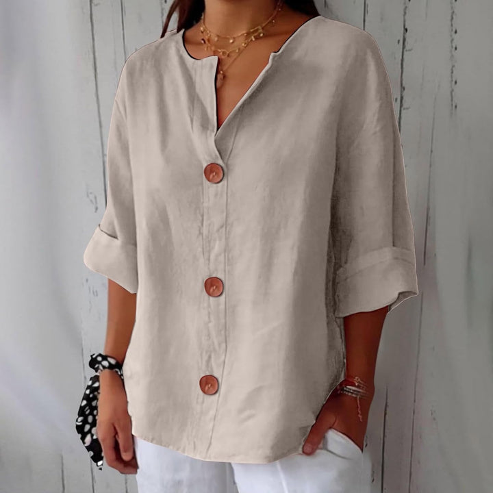 Sophia | Women's Linen Shirt Blouse with Buttons Half Sleeve